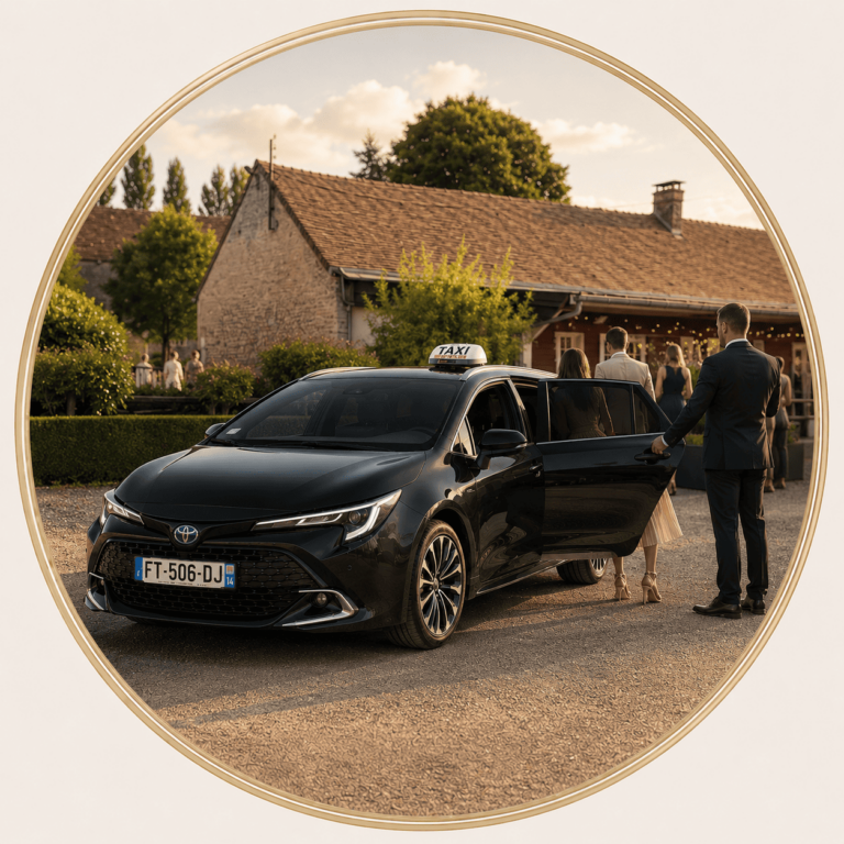 image d'un taxi déposant des convives à un mariage dans le Calvados