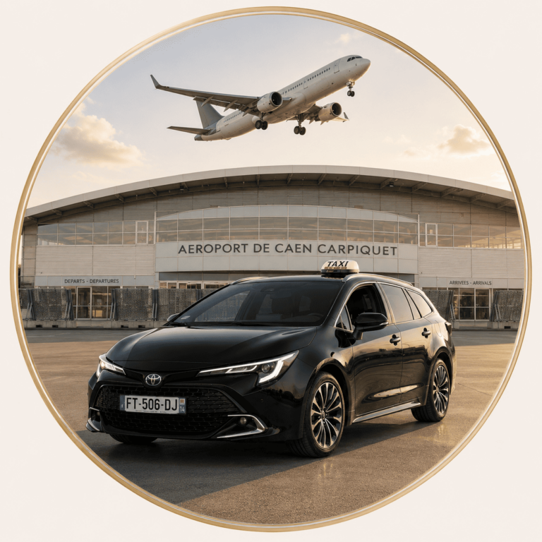 image d'un taxi devant l'aéroport de Caen-Carpiquet