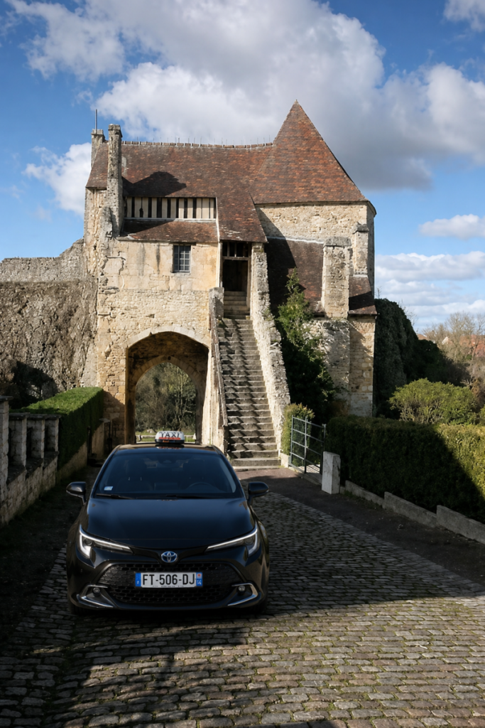image d'un taxi au château de Falaise en Normandie